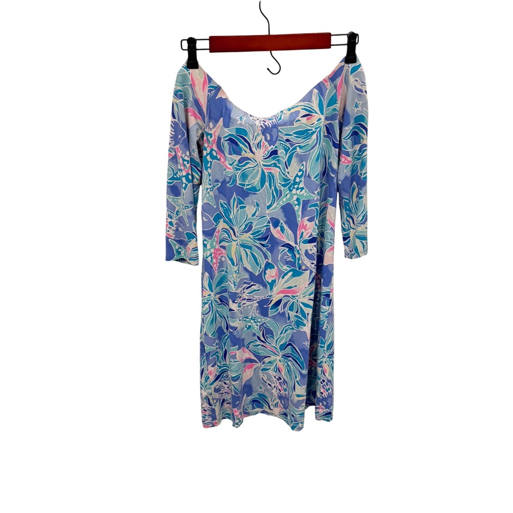 Lilly Pulitzer Laurana Dress Floral Print 3/4 Sleeve Stretch Knit Sm Preloved